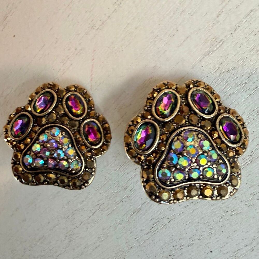 Heidi Daus Crystal Paw Print Clip-On Earrings